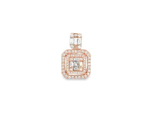 18K Rose Gold Pendant with Natural Princess, Baguette, and Round Diamonds